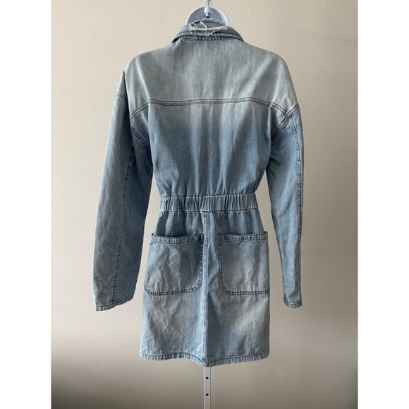One Teaspoon Denim Mini Dress Size Medium Zip Front Modern Utility Designer - Picture 3 of 16